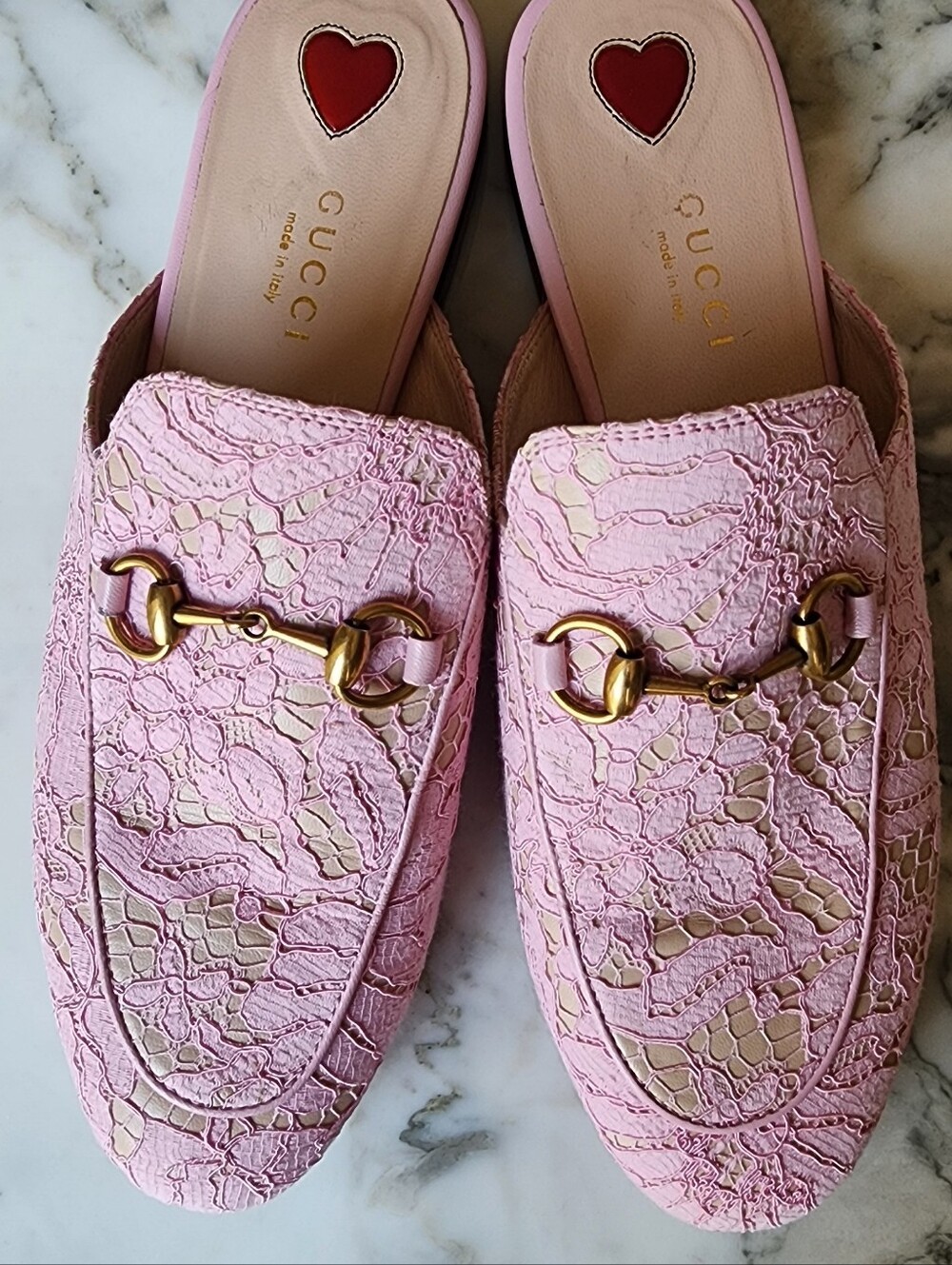 Gucci Pink Lace Horsebit Backless Mules Size 7 - Picture 3 of 9